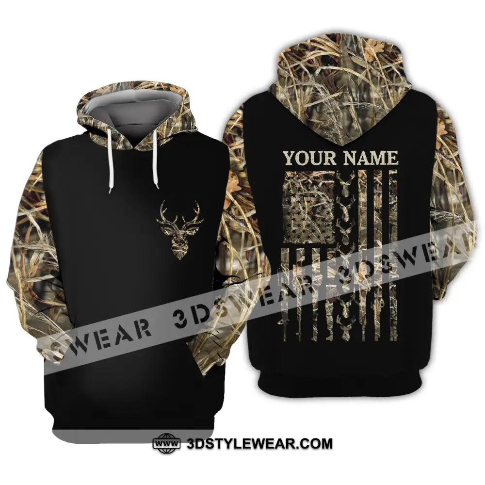 Unisex Shirt - Custom Name Hunting Deer Camo American Flag Hoodie / S T-Shirt