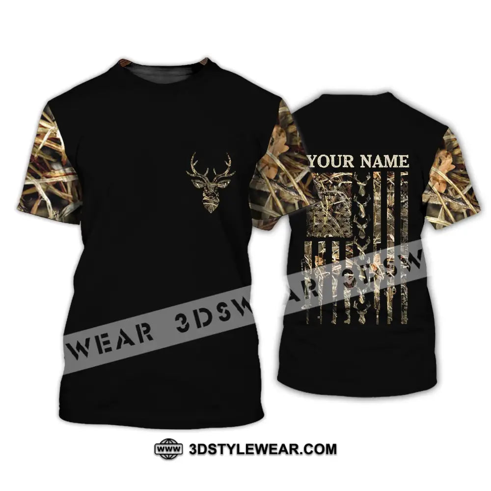 Unisex Shirt - Custom Name Hunting Deer Camo American Flag T-Shirt / S T-Shirt