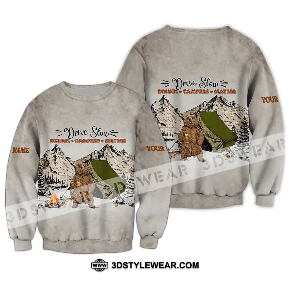Unisex Shirt - Custom Name Hunting Drive Slow Drunk Campers Matter Long Sleeve / S T-Shirt
