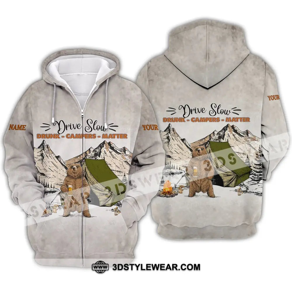 Unisex Shirt - Custom Name Hunting Drive Slow Drunk Campers Matter Zipper Hoodie / S T-Shirt