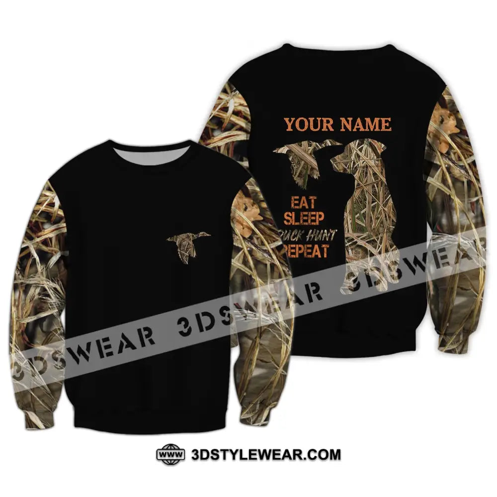 Unisex Shirt - Custom Name Hunting Duck Waterfowl Camo Bird Dog Hunter Long Sleeve / S T-Shirt