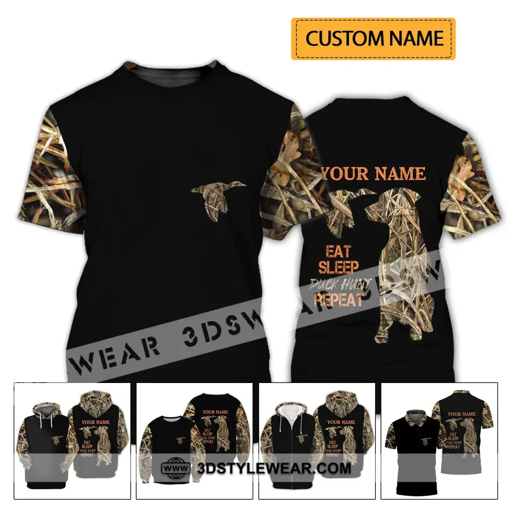 Unisex Shirt - Custom Name Hunting Duck Waterfowl Camo Bird Dog Hunter T-Shirt