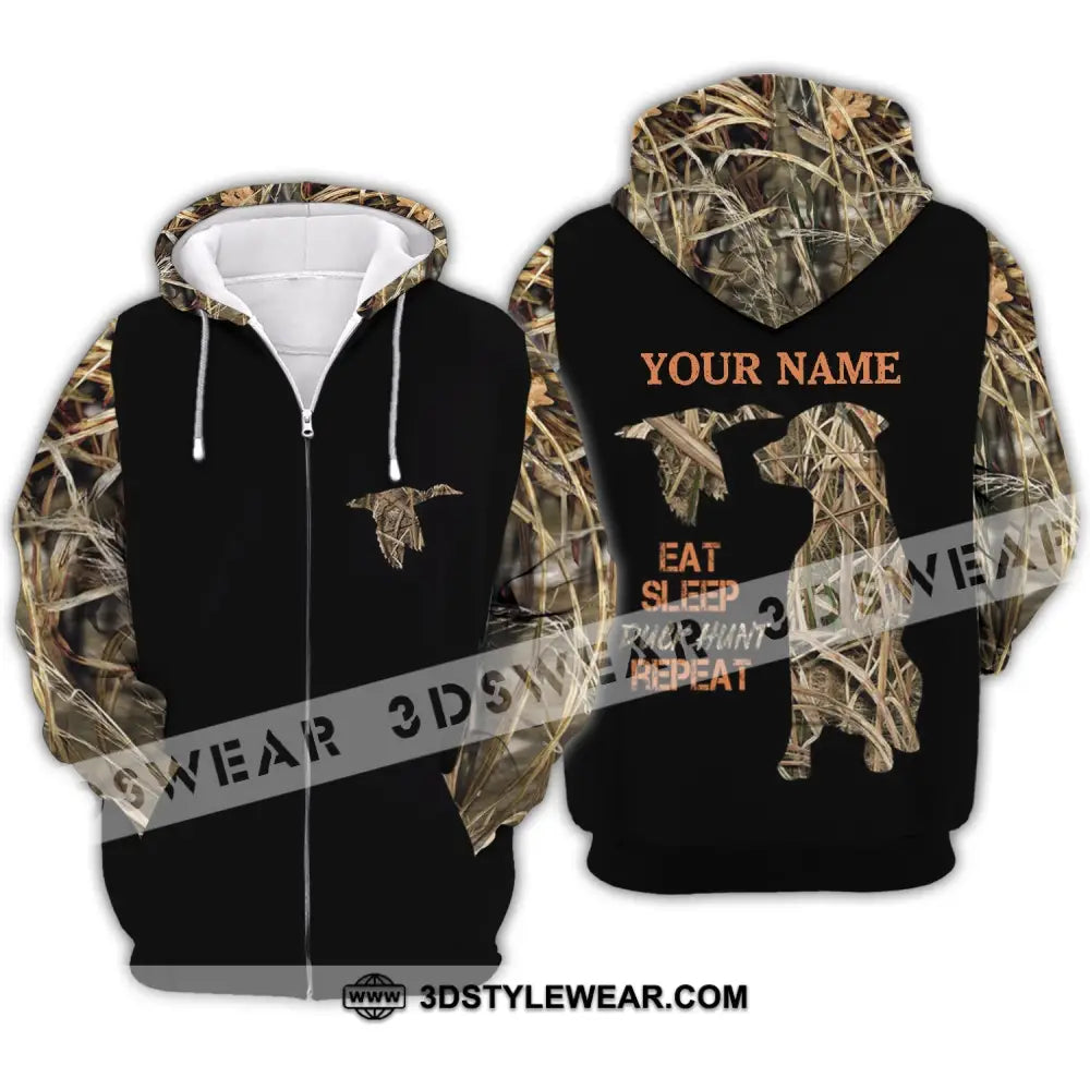 Unisex Shirt - Custom Name Hunting Duck Waterfowl Camo Bird Dog Hunter Zipper Hoodie / S T-Shirt
