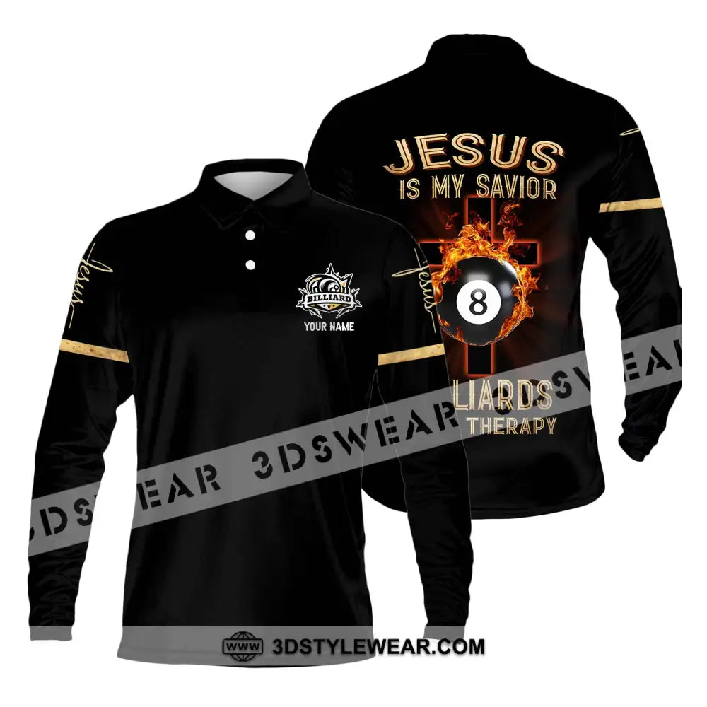 Unisex Shirt - Custom Name Jesus Billiards Long Sleeve Polo / S T-Shirt