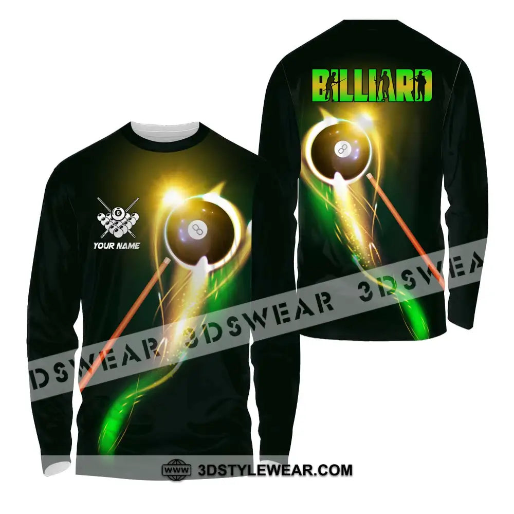 Unisex Shirt - Custom Name Light Billiard Player Long Sleeve / S T-Shirt