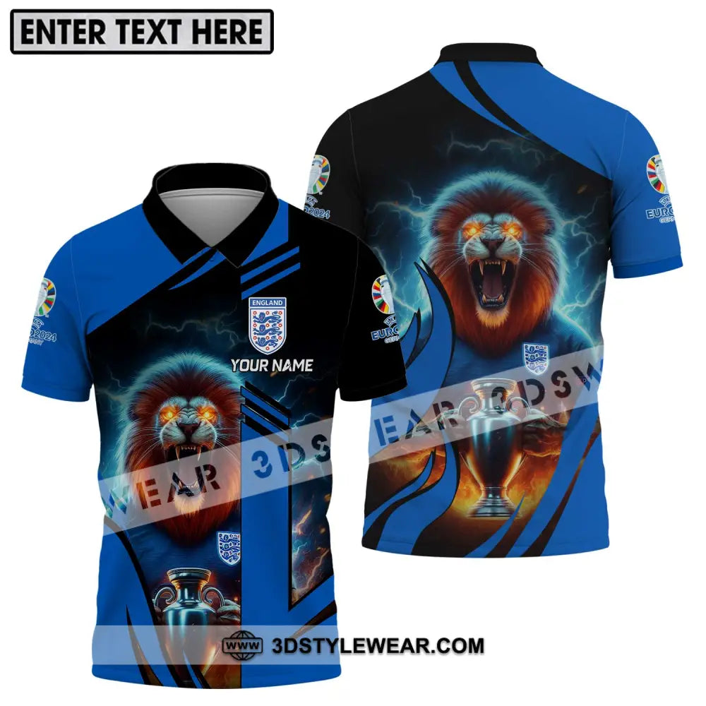 Unisex Shirt - Custom Name Lion And Cup England Euro 2024 Team Polo / S T-Shirt