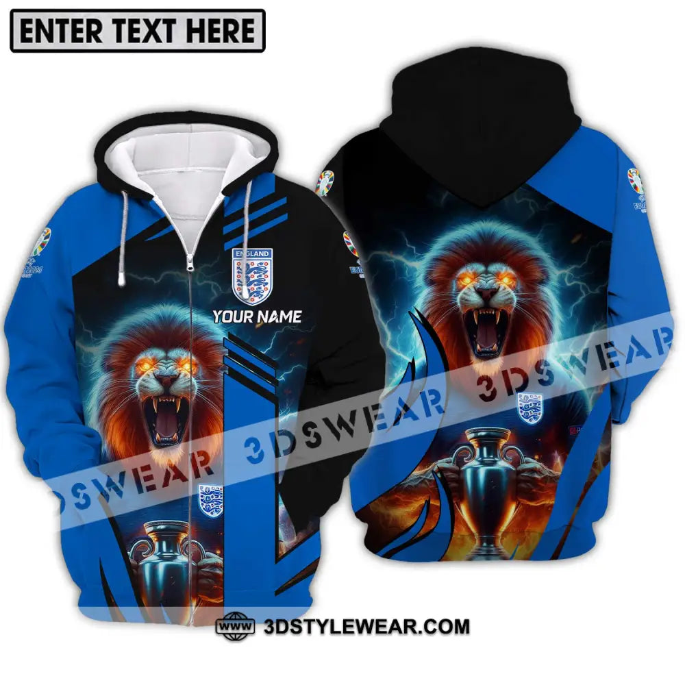 Unisex Shirt - Custom Name Lion And Cup England Euro 2024 Team Zipper Hoodie / S T-Shirt