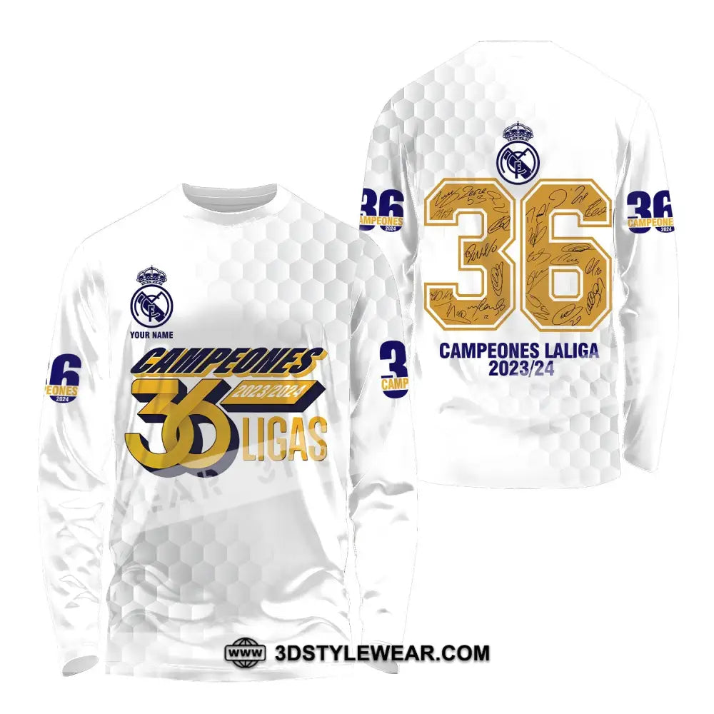 Unisex Shirt - Custom Name Los Blancos 36 Champeones Laliga Long Sleeve / S T-Shirt