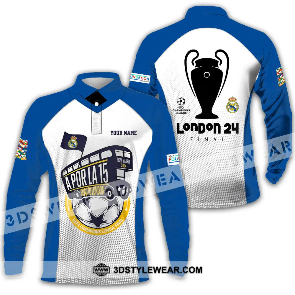 Unisex Shirt - Custom Name Los Blancos Road To London 2024 Final Champions League Long Sleeve Polo