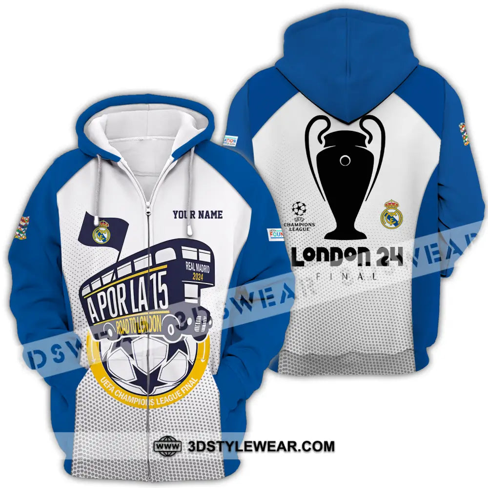 Unisex Shirt - Custom Name Los Blancos Road To London 2024 Final Champions League Zipper Hoodie / S