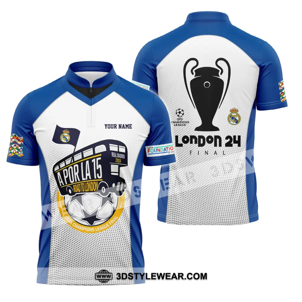 Unisex Shirt - Custom Name Los Blancos Road To London 2024 Final Champions League Zipper Polo / S