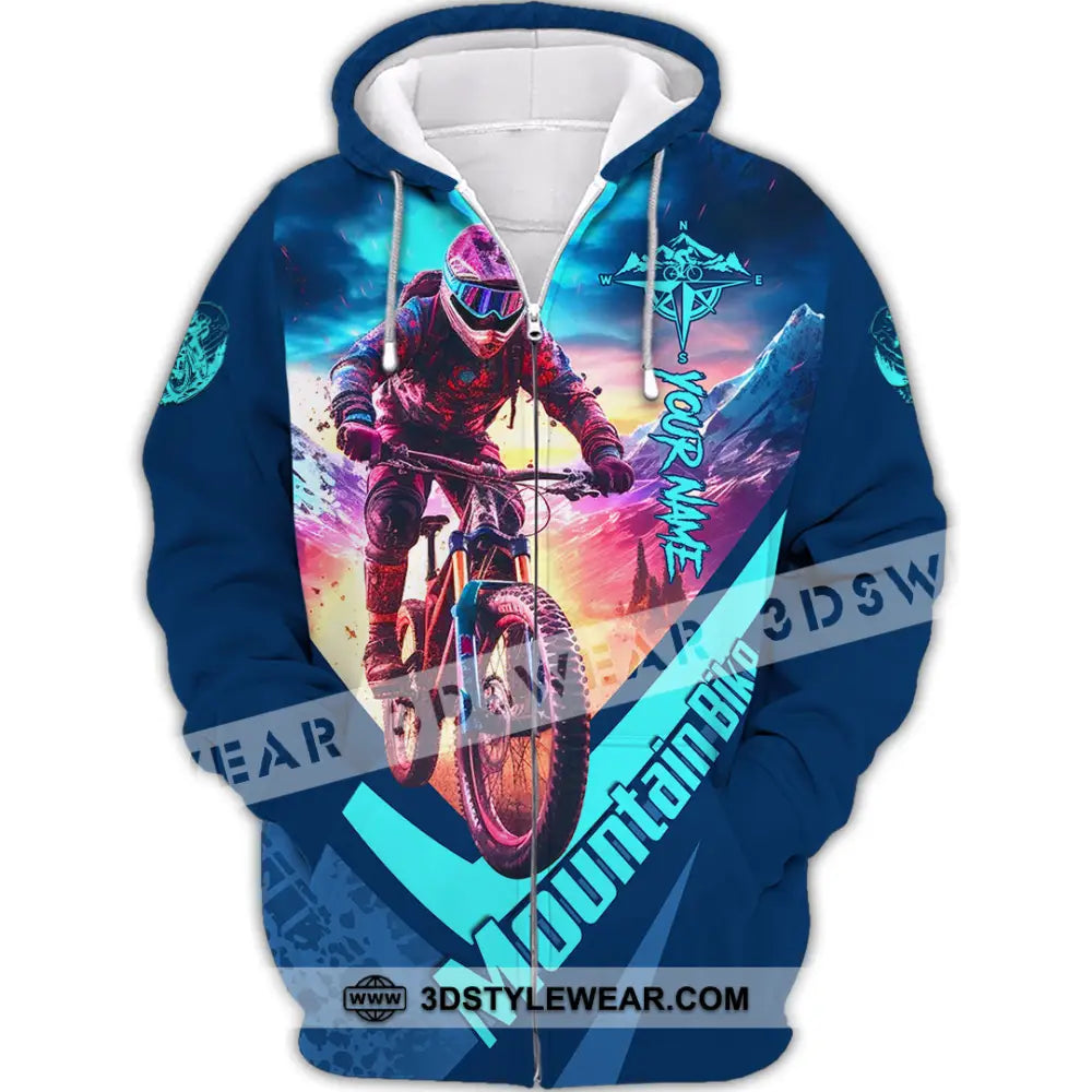 Unisex Shirt - Custom Name Mountain Bike Biker Zipper Hoodie / S T-Shirt