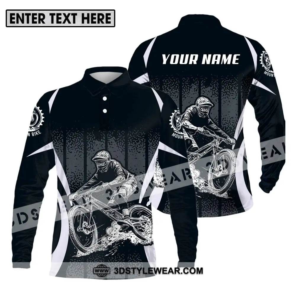 Unisex Shirt - Custom Name Mountain Bike Black Biker Long Sleeve Polo / S T-Shirt