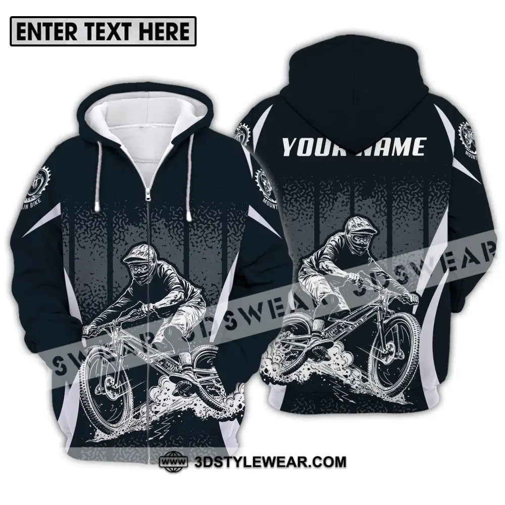 Unisex Shirt - Custom Name Mountain Bike Black Biker Zipper Hoodie / S T-Shirt