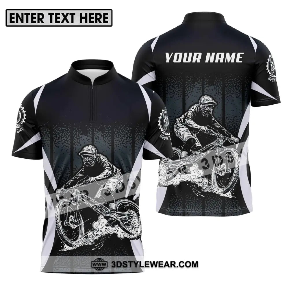 Unisex Shirt - Custom Name Mountain Bike Black Biker Zipper Polo / S T-Shirt