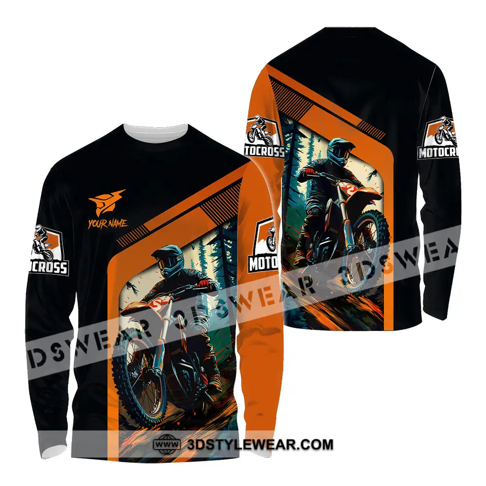 Unisex Shirt - Custom Name Mountain Bike For Player Black Orange Long Sleeve / S T-Shirt