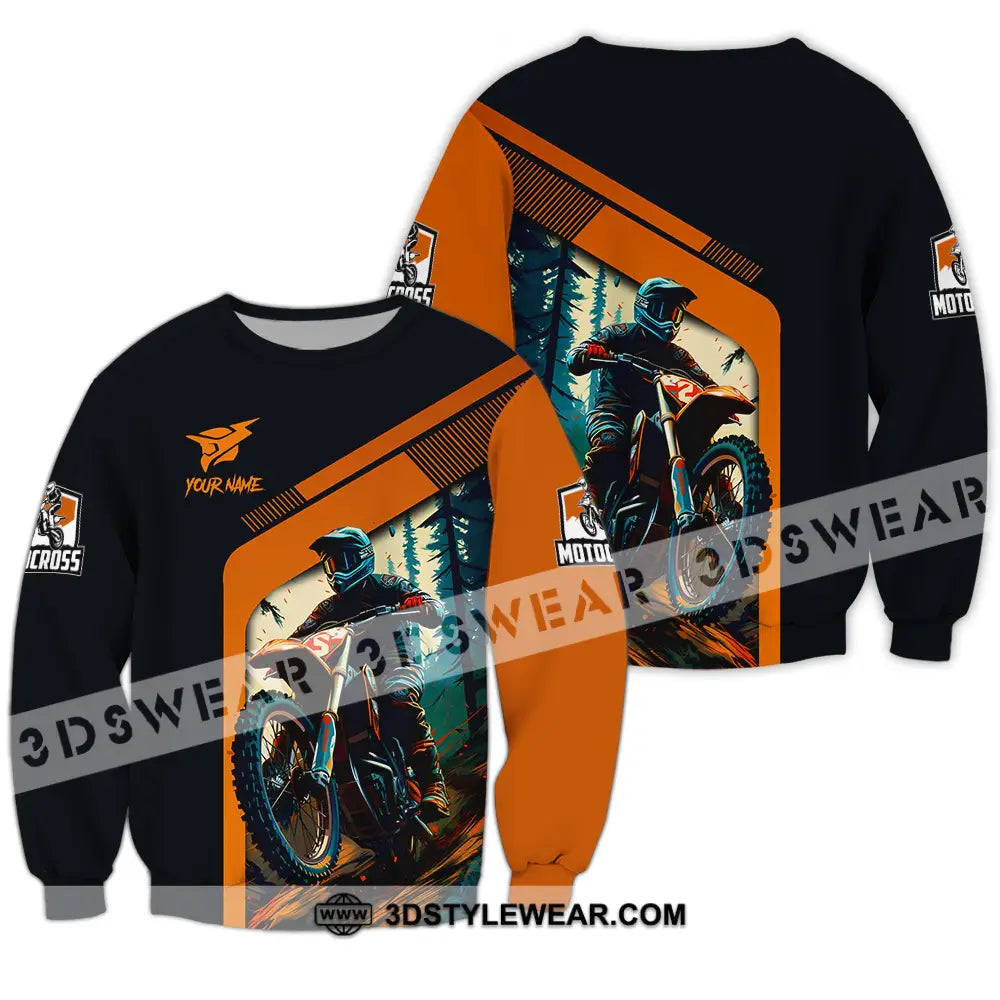 Unisex Shirt - Custom Name Mountain Bike For Player Black Orange Long Sleeve / S T-Shirt