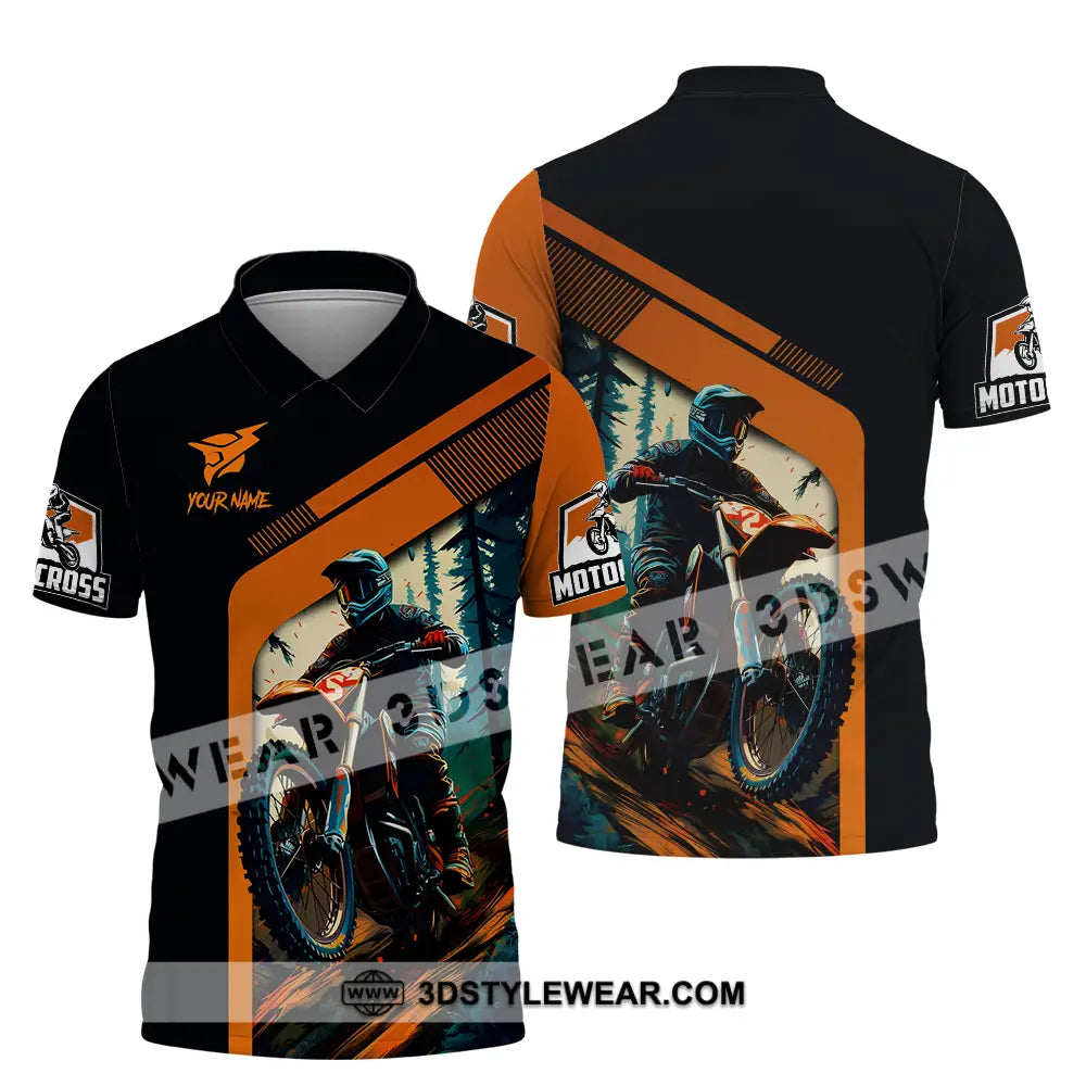 Unisex Shirt - Custom Name Mountain Bike For Player Black Orange Polo / S T-Shirt