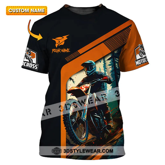 Unisex Shirt - Custom Name Mountain Bike For Player Black Orange T-Shirt