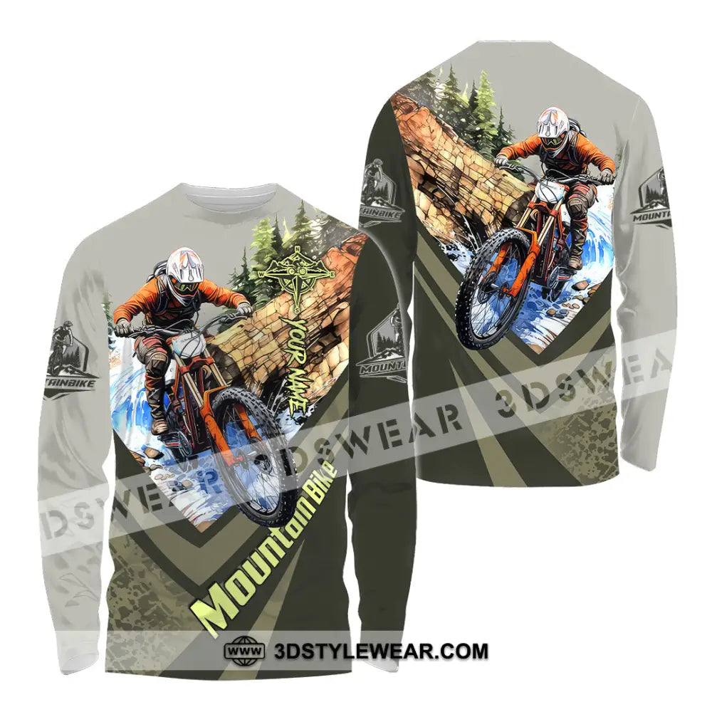 Unisex Shirt - Custom Name Mountain Bike For Player Forest Icon Long Sleeve / S T-Shirt