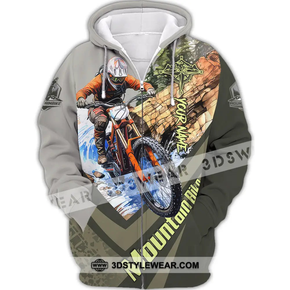 Unisex Shirt - Custom Name Mountain Bike For Player Forest Icon Zipper Hoodie / S T-Shirt