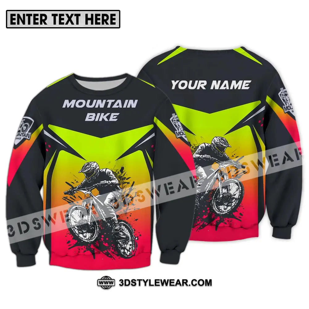 Unisex Shirt - Custom Name Mountain Bike For Player Three Color Long Sleeve / S T-Shirt