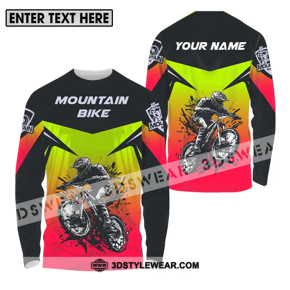 Unisex Shirt - Custom Name Mountain Bike For Player Three Color Long Sleeve / S T-Shirt