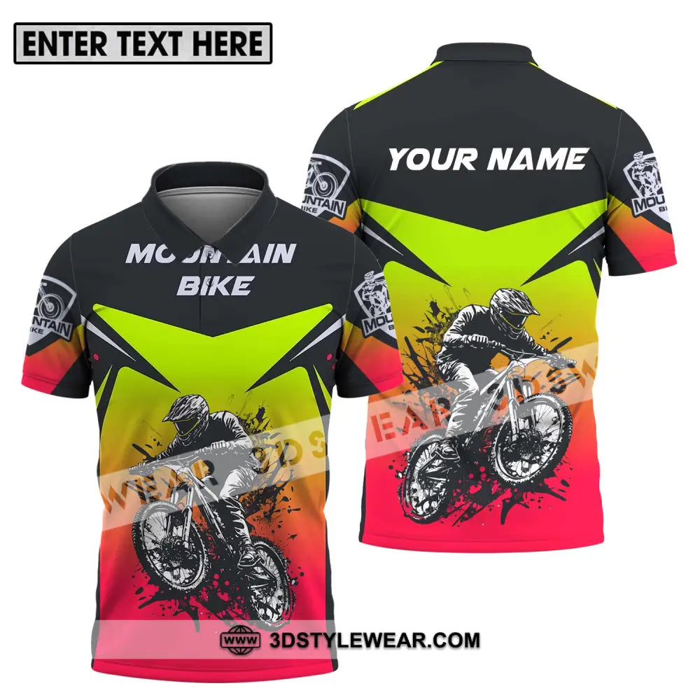 Unisex Shirt - Custom Name Mountain Bike For Player Three Color Polo / S T-Shirt