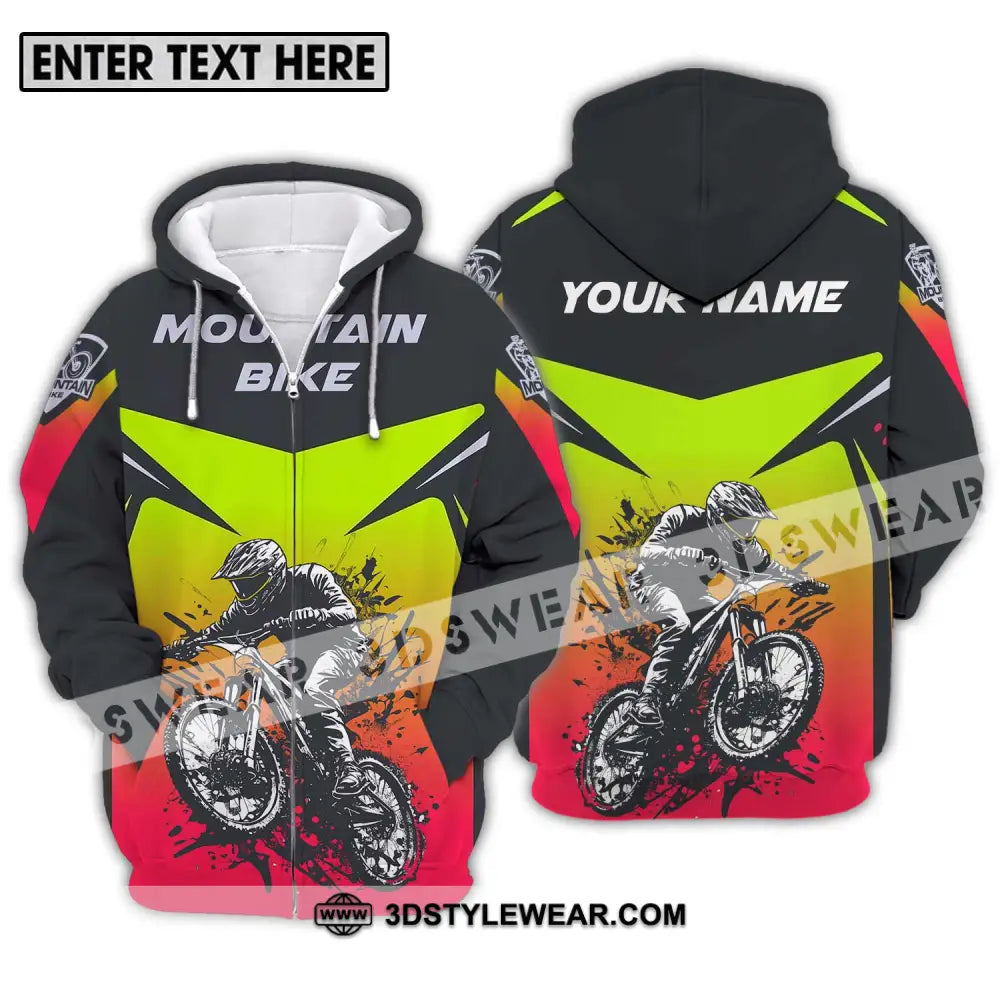 Unisex Shirt - Custom Name Mountain Bike For Player Three Color Zipper Hoodie / S T-Shirt