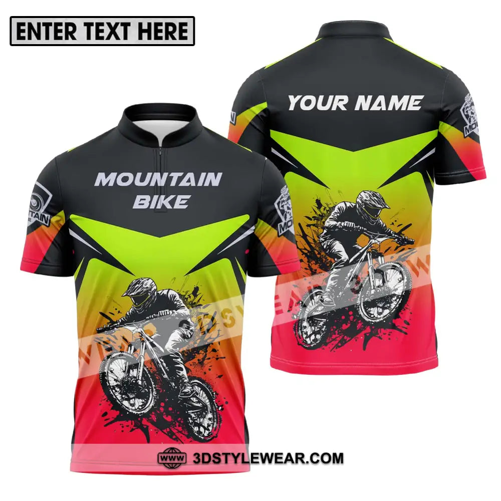 Unisex Shirt - Custom Name Mountain Bike For Player Three Color Zipper Polo / S T-Shirt