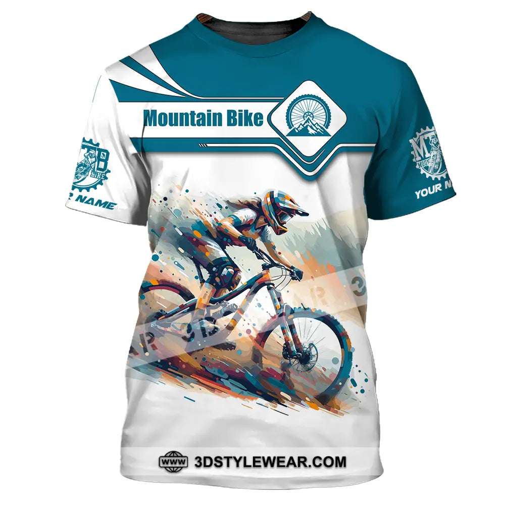 Unisex Shirt - Custom Name Mountain Bike Sport Blue And White Biker T-Shirt / S T-Shirt