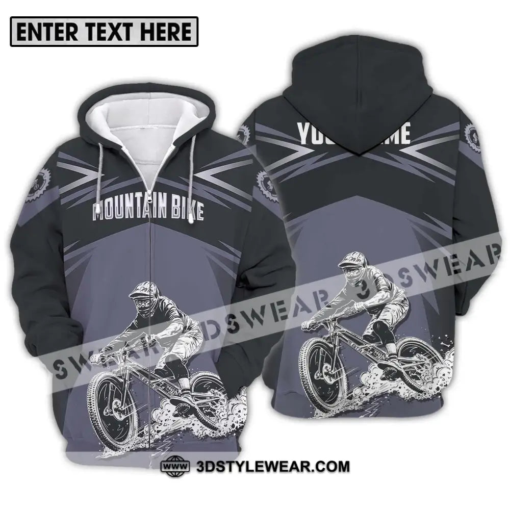 Unisex Shirt - Custom Name Mountain Bike Sport Classic Design Zipper Hoodie / S T-Shirt