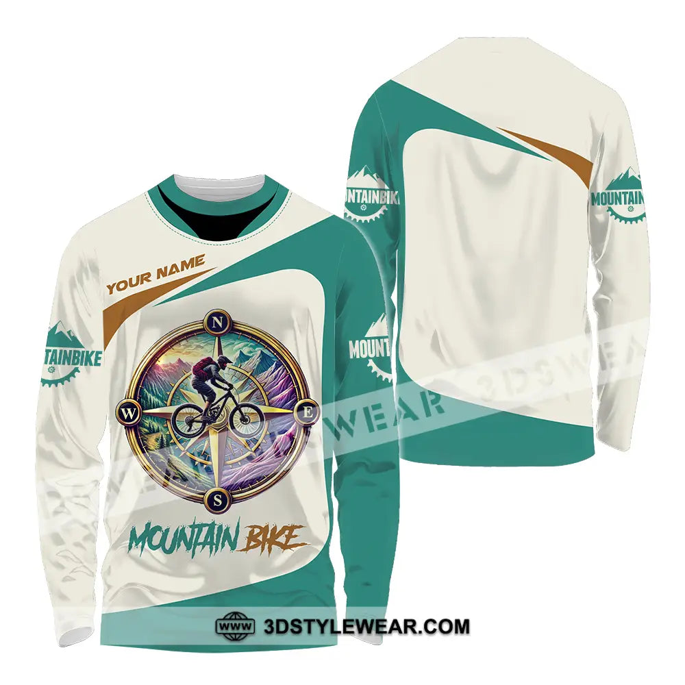 Unisex Shirt - Custom Name Mountain Bike Sport Compass Biker Long Sleeve / S T-Shirt