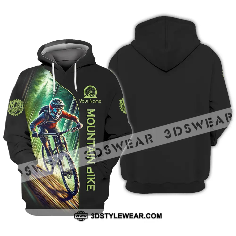 Unisex Shirt - Custom Name Mountain Bike Sport Forest And Black Biker Hoodie / S T-Shirt