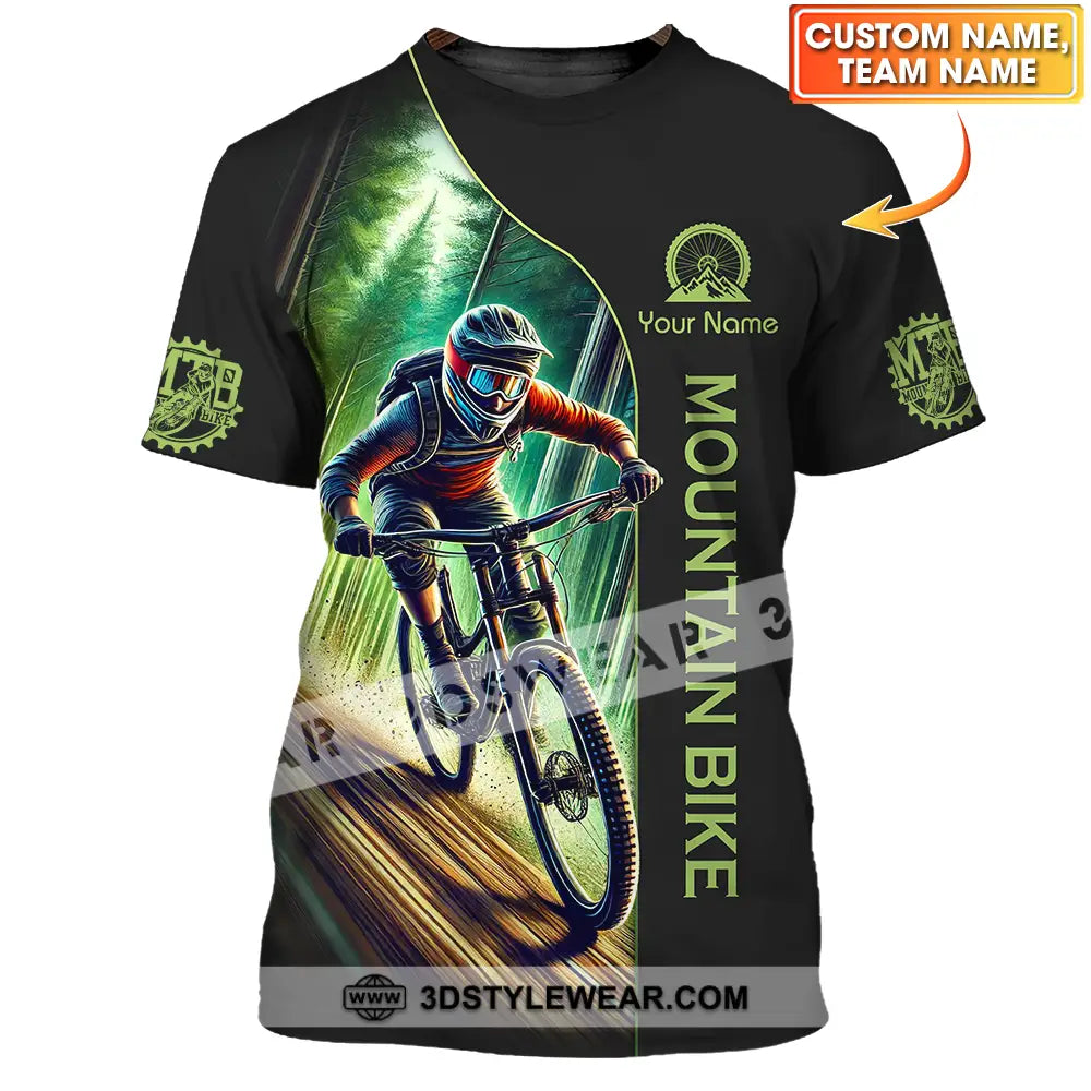 Unisex Shirt - Custom Name Mountain Bike Sport Forest And Black Biker T-Shirt