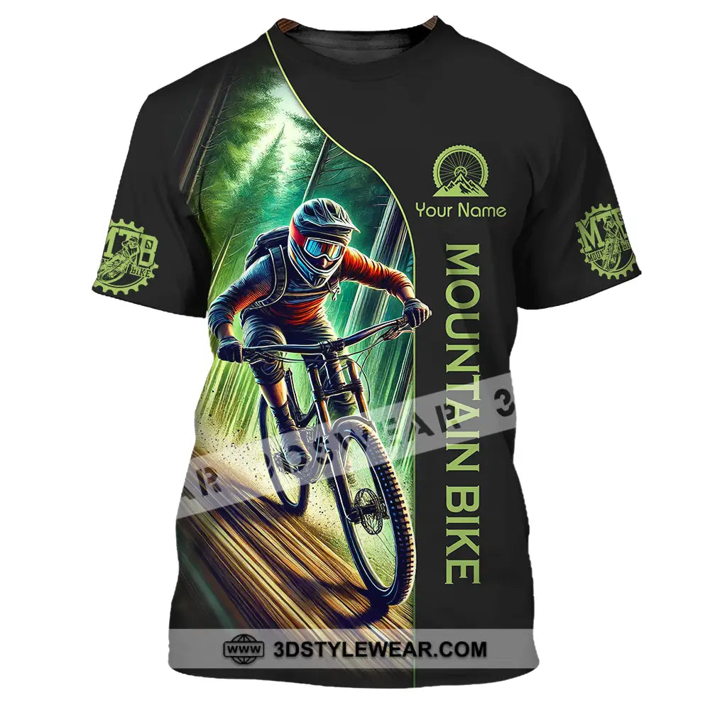 Unisex Shirt - Custom Name Mountain Bike Sport Forest And Black Biker T-Shirt / S T-Shirt