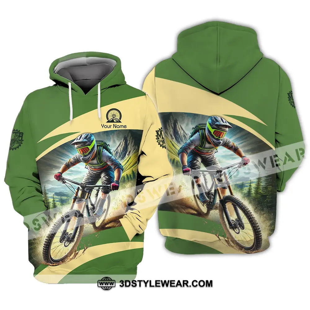 Unisex Shirt - Custom Name Mountain Bike Sport Green Biker Hoodie / S T-Shirt