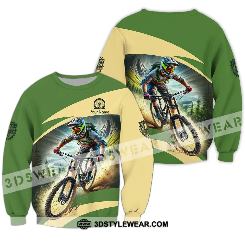 Unisex Shirt - Custom Name Mountain Bike Sport Green Biker Long Sleeve / S T-Shirt