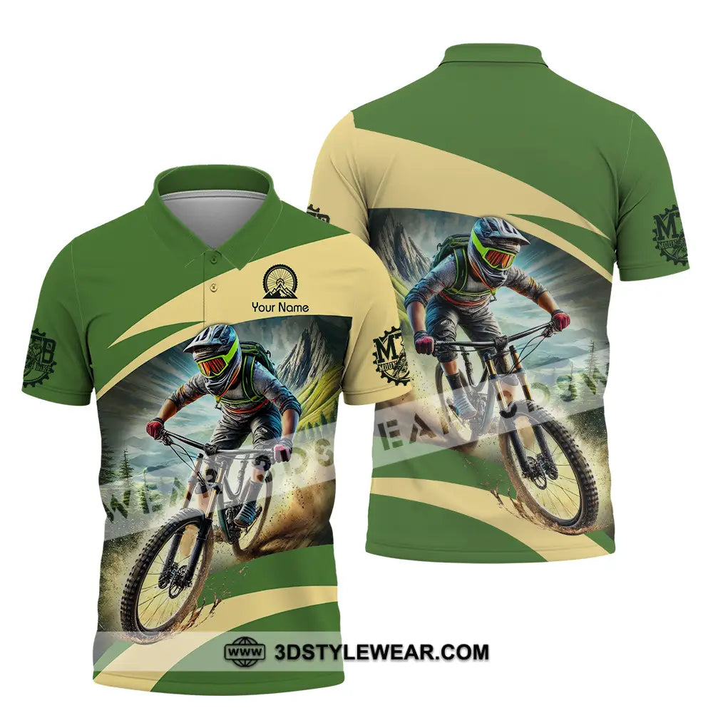 Unisex Shirt - Custom Name Mountain Bike Sport Green Biker Polo / S T-Shirt