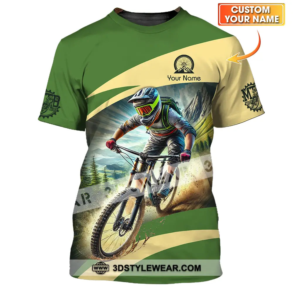 Unisex Shirt - Custom Name Mountain Bike Sport Green Biker T-Shirt