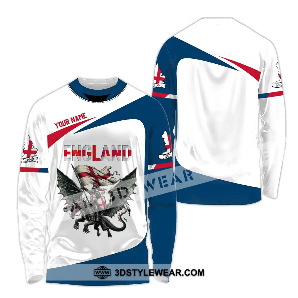 Unisex Shirt - Custom Name National Team Euro 2024 England Fly Dragon Long Sleeve / S T-Shirt