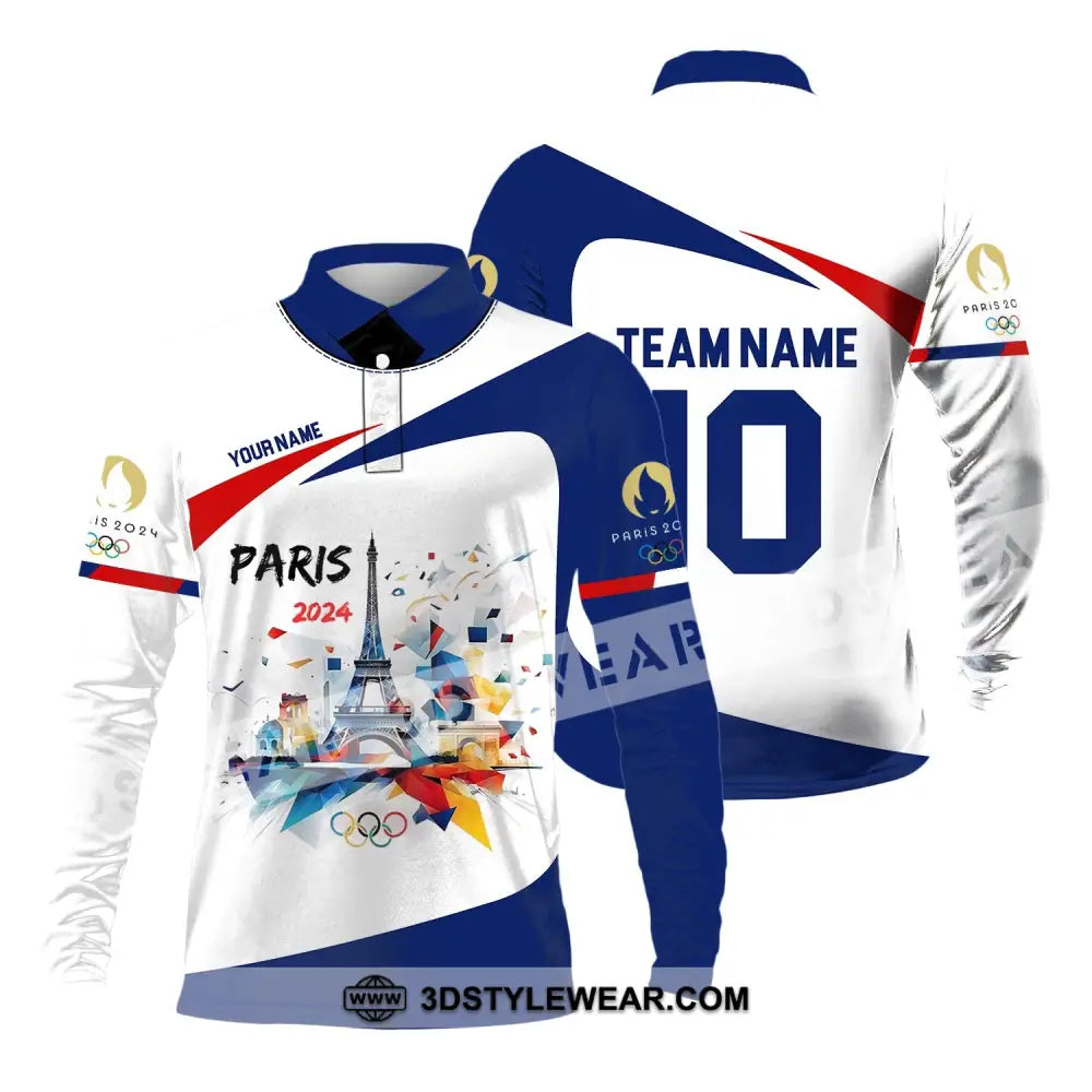 Unisex Shirt - Custom Name Number And Team Olympic Paris 2024 Sport Long Sleeve Polo / S T-Shirt