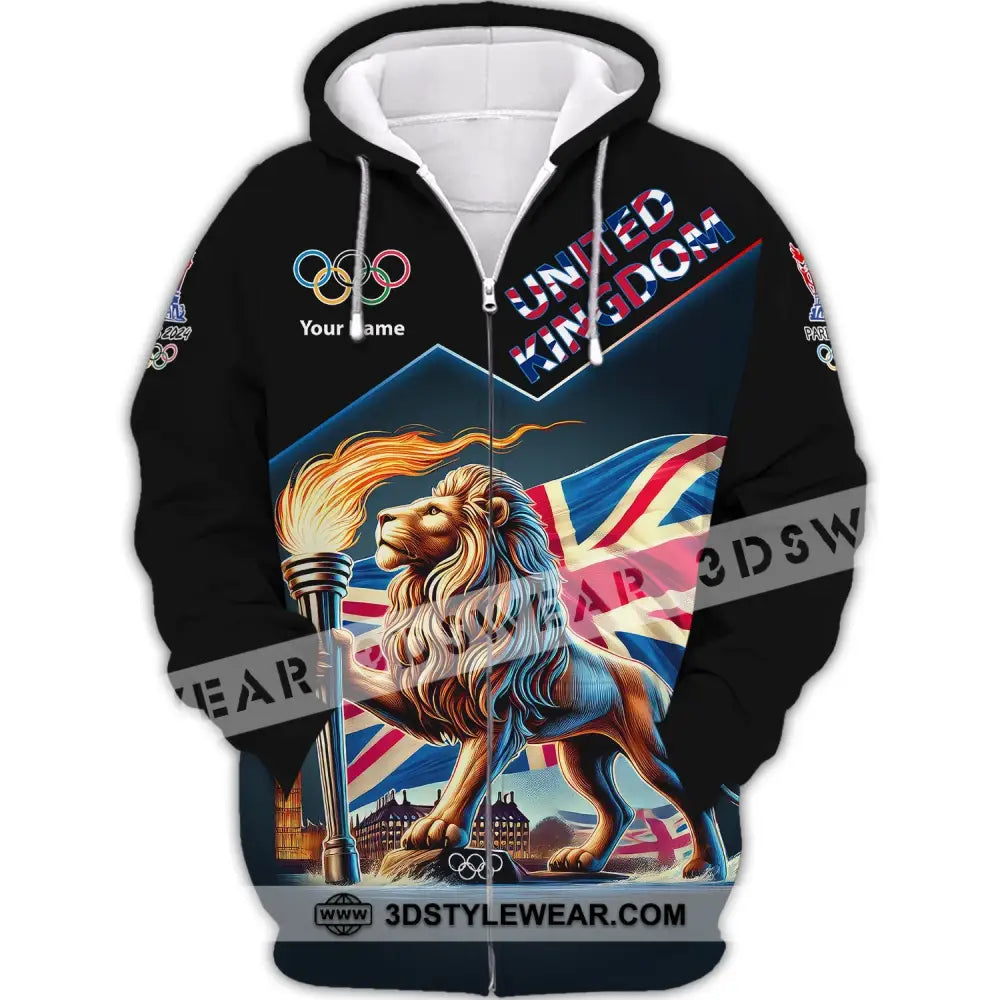 Unisex Shirt Custom Name Olympic 2024 United Kingdom Long Sleeve Polo Zipper Hoodie / S T-Shirt