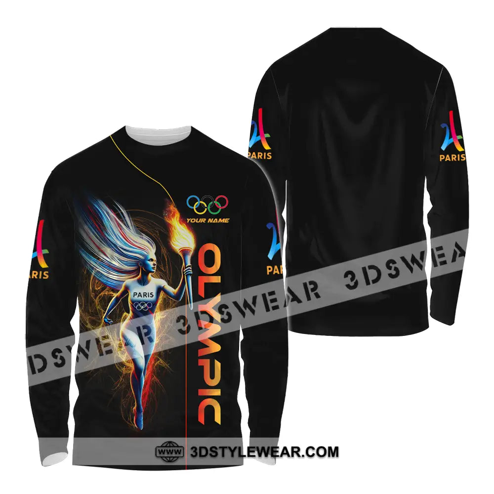 Unisex Shirt - Custom Name Olympic Fire Long Sleeve / S T-Shirt