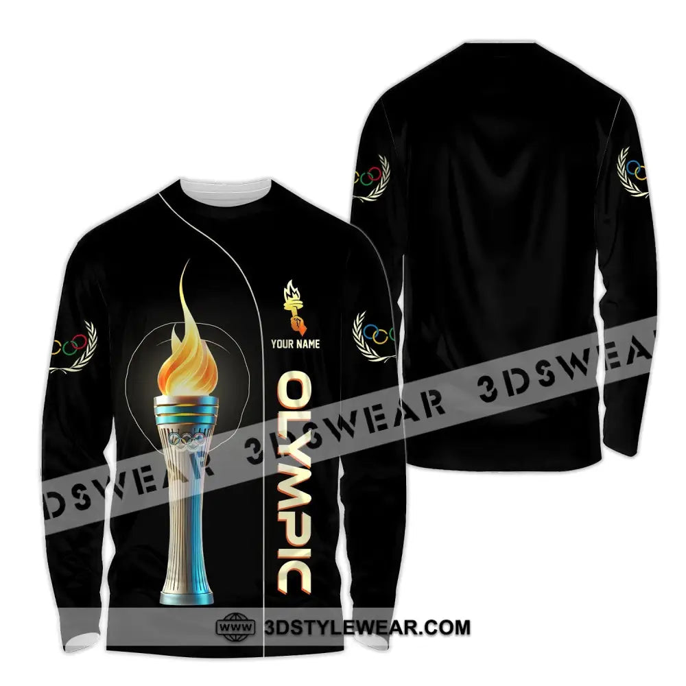 Unisex Shirt - Custom Name Olympic Fire Long Sleeve / S T-Shirt