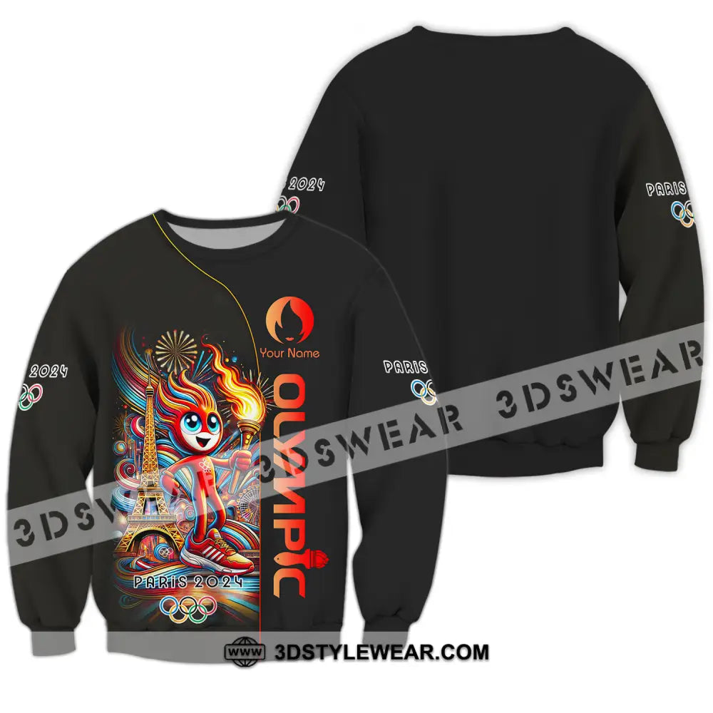 Unisex Shirt - Custom Name Olympic Fire Paris 2024 Long Sleeve / S T-Shirt