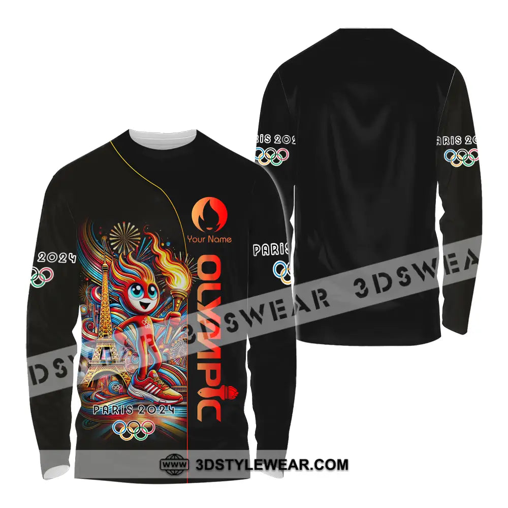 Unisex Shirt - Custom Name Olympic Fire Paris 2024 Long Sleeve / S T-Shirt