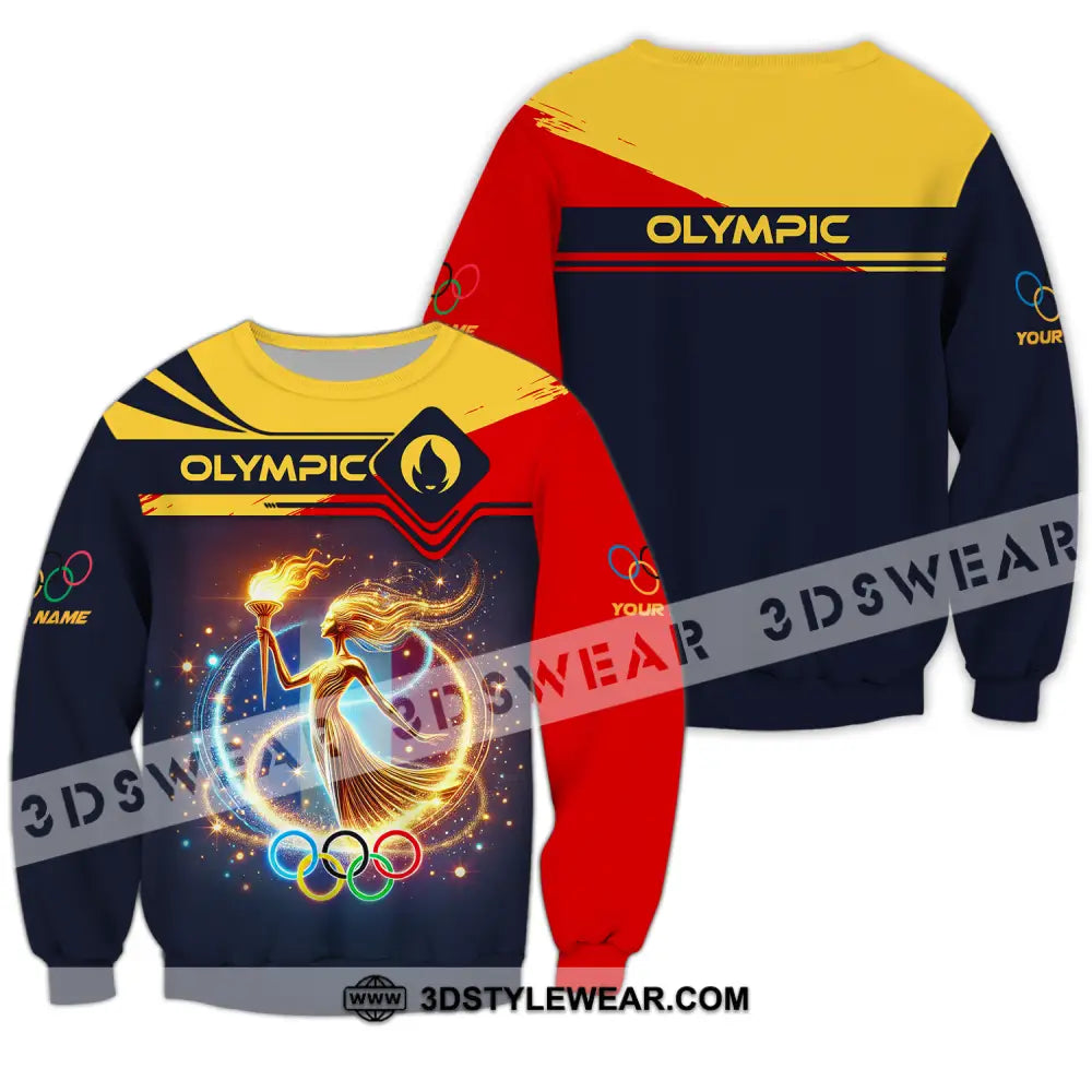 Unisex Shirt - Custom Name Olympic Fire Queen Paris 2024 Long Sleeve / S T-Shirt