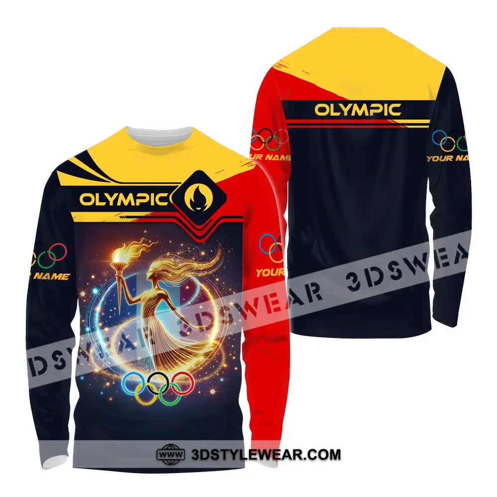 Unisex Shirt - Custom Name Olympic Fire Queen Paris 2024 Long Sleeve / S T-Shirt