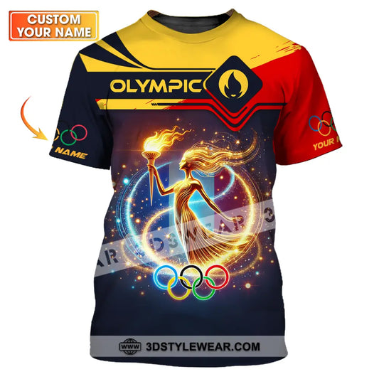 Unisex Shirt - Custom Name Olympic Fire Queen Paris 2024 T-Shirt